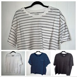 4 T-shirt Bundle! Time & Tru Cropped, Oversized Pocket Ts, Solids & Stripes XXL